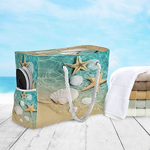 senya Large Beach Bags Totes Swim Canvas Tote Shoulder Bag Water Resistant Bags for Gym Travel Daily (Seashell on Beach) - Image 5