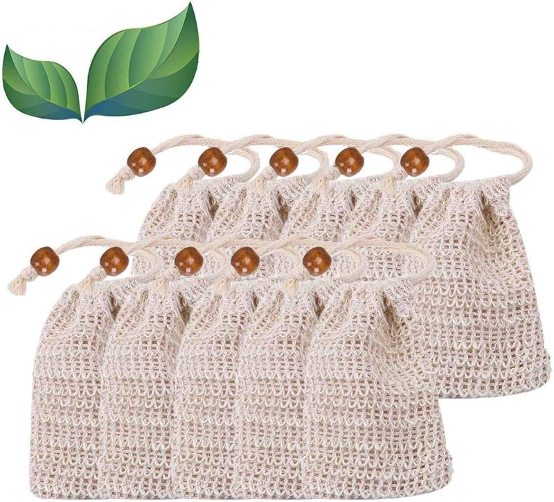 LATERN Sisal Soap Bags  10 Pack Natural Soap Bags with Drawstring Pouch for Foaming Drying Exfoliation Massage