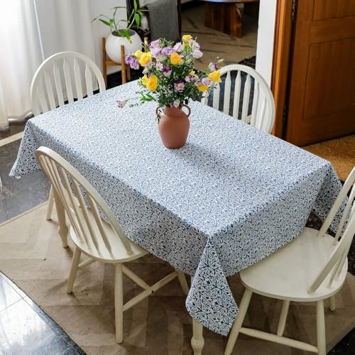 THE YARD HOUSE Wipeable & Anti-slip Hand Block Printed Cotton Table Cover - Whispers of The Sea (Rectangle 6 Seater, 150cm X 225cm) - Protects Against Spills & Scratches | Family Dining, Party,Gifting - Image 1