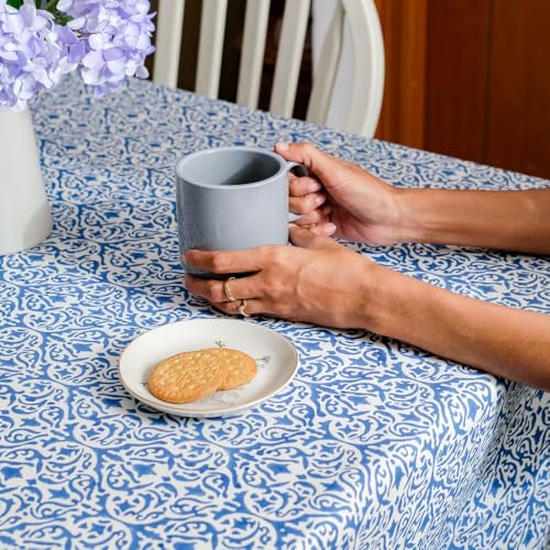 THE YARD HOUSE Wipeable & Anti-slip Hand Block Printed Cotton Table Cover - Whispers of The Sea (Rectangle 6 Seater, 150cm X 225cm) - Protects Against Spills & Scratches | Family Dining, Party,Gifting - Image 4