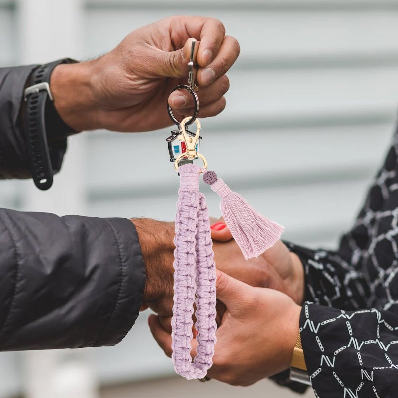 🏠 حامل مفاتيح مع يدوي متين بتصميم ماكرامي بأسلوب بوهيمي للتعلق على الحقيبة والمفاتيح - Image 2