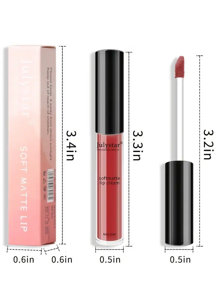 Julystar أحمر شفاه سائل، للاستخدام المزدوج للشفاه والخدود، لمسة نهائية شبه غير لامعة وناعمة، ملمع شفاه مرطب، هدايا عيد الحب - Image 3