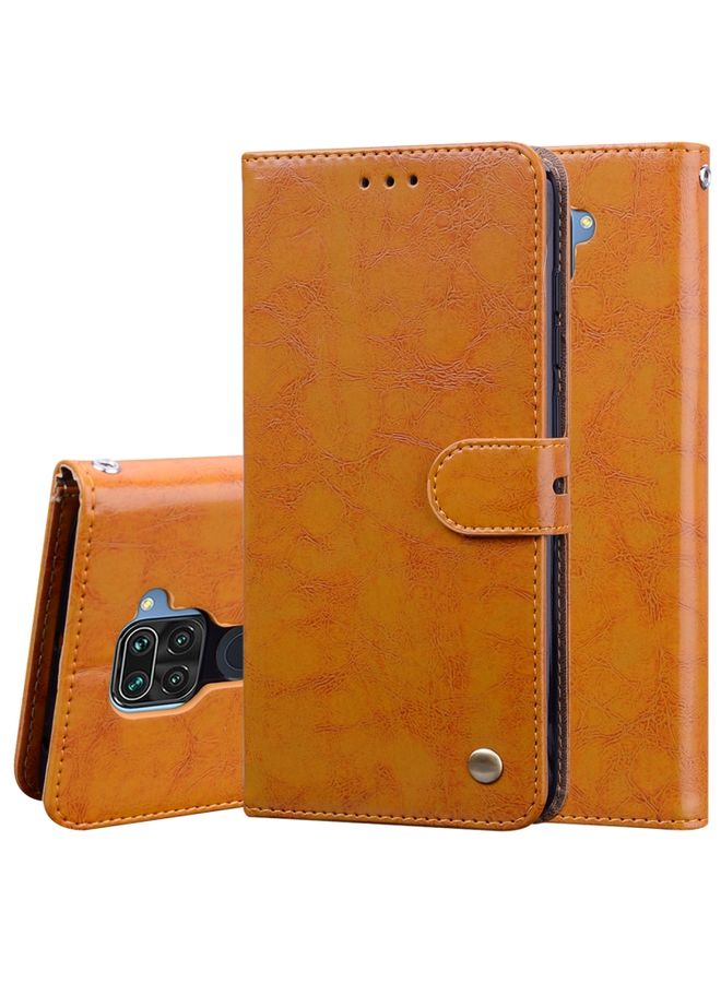 HuHa Case Cover For Xiaomi Redmi Note 9 Business Style Oil Wax Texture Horizontal Flip Leather Case with Holder & Card Slots & Wallet Orange Yellow
