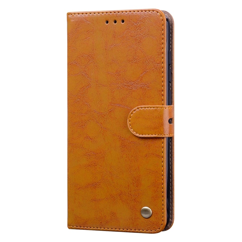 HuHa Case Cover For Xiaomi Redmi Note 9 Business Style Oil Wax Texture Horizontal Flip Leather Case with Holder & Card Slots & Wallet(Orange Yellow) - Image 2