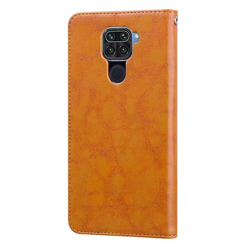 HuHa Case Cover For Xiaomi Redmi Note 9 Business Style Oil Wax Texture Horizontal Flip Leather Case with Holder & Card Slots & Wallet(Orange Yellow) - Image 3