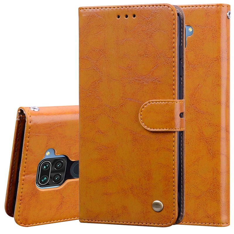 HuHa Case Cover For Xiaomi Redmi Note 9 Business Style Oil Wax Texture Horizontal Flip Leather Case with Holder & Card Slots & Wallet(Orange Yellow) - Image 1