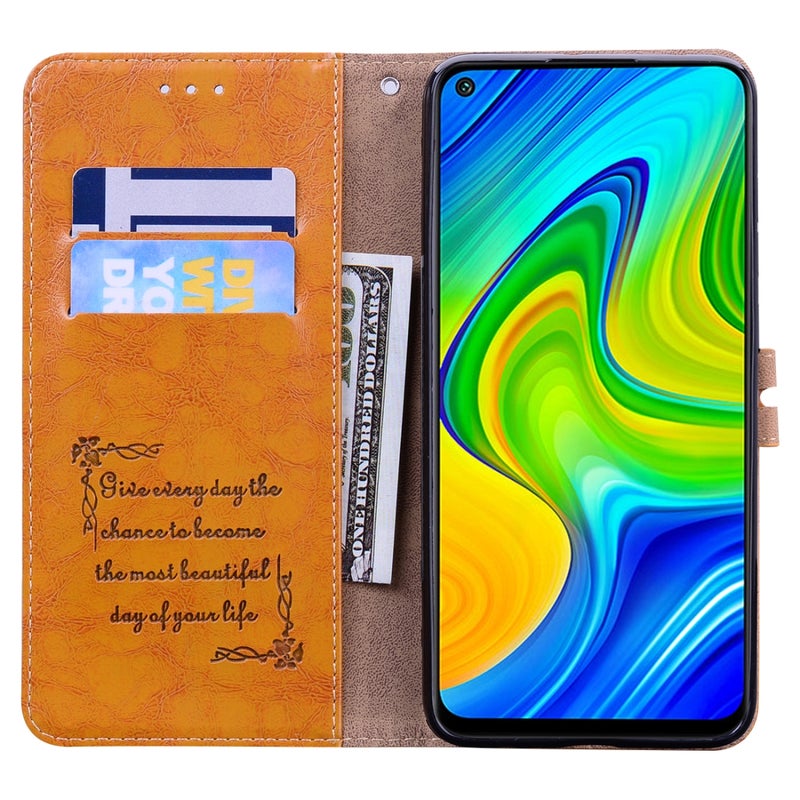 HuHa Case Cover For Xiaomi Redmi Note 9 Business Style Oil Wax Texture Horizontal Flip Leather Case with Holder & Card Slots & Wallet(Orange Yellow) - Image 5