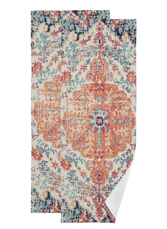 COVASA 2 Pack Vintage Boho Hand Towels for Bathroom,Soft Absorbent Rustic Orange Southwest Ethnic Bohemian Bath Hand Towels for Kitchen,Decorative Guest Bathroom Towels for Face,Shower,Gym 14"x28" - Image 1