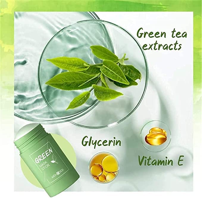 Glowhouse Green Tea Purifying Clay Stick Mask Oil Control AntiAcne Eggplant Solid Fine Portable Cleansing Mask Mud Apply Mask Green Tea Facial Detox Mud Mask Green Tea 40 g - Image 4