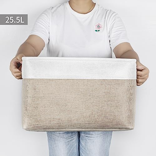 Bagnizer Storage Bins Large Fabric Storage Baskets for Shelves 3 Pack, Decorative Linen Closet Baskets with Handles for Organizing, Shelf, Clothes, Home, Office, 15x11x9.5Inches (Beige&White) - Image 2