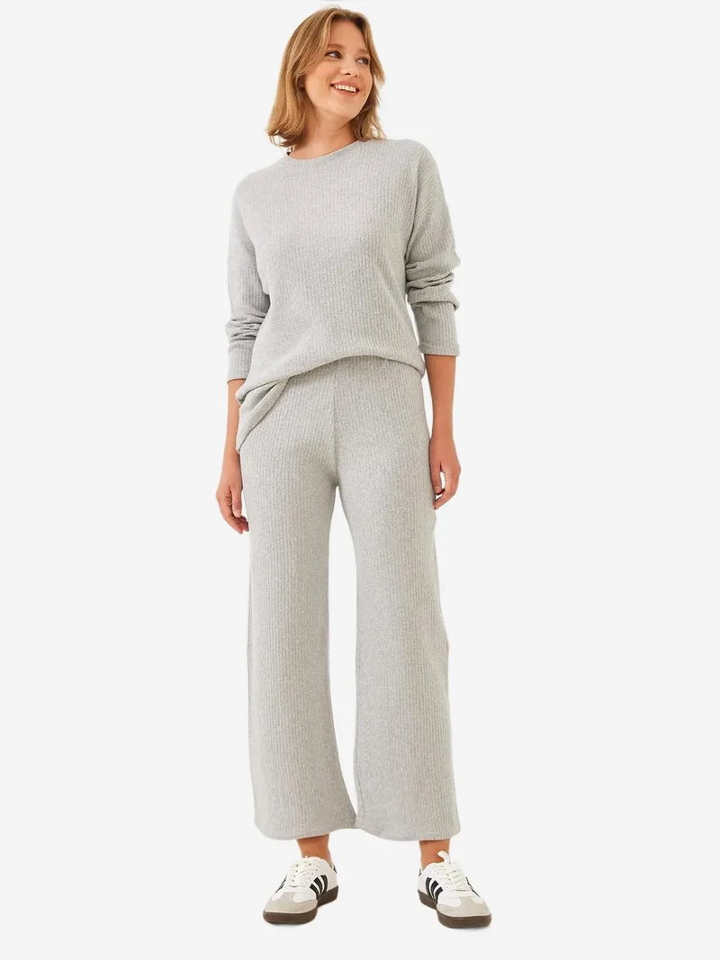 LUCCI Ribbed Textured Crew Neck Sweater and Pants Set