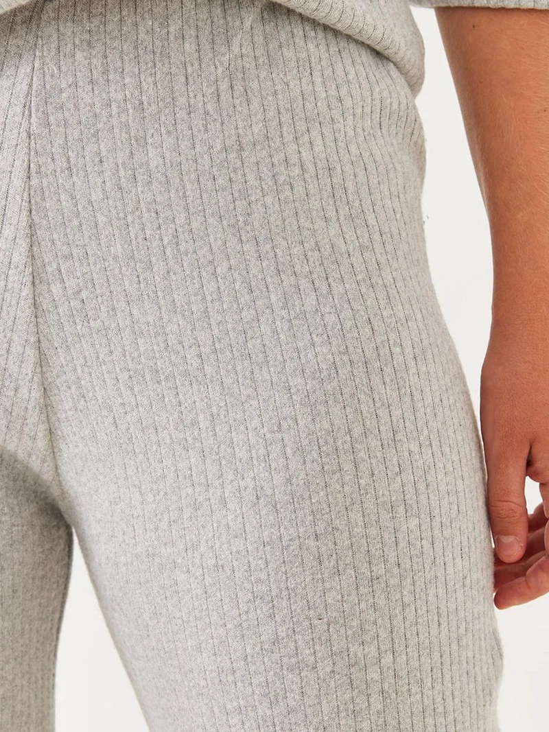 Bianco Lucci Grey LUCCI Ribbed Textured Crew Neck Sweater and Pants Set for Women | Best Price UAE