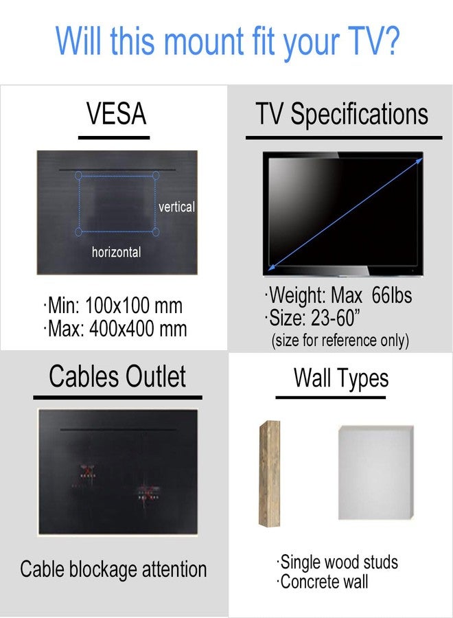 Suptek TV Wall Mount Swivel and Tilt Full Motion for Most 23 to 60 inch TV Mount up to 66lbs max VESA 400x400mm (A1+) - Image 4