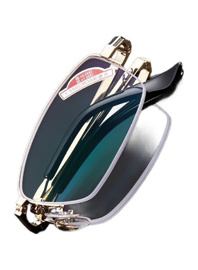 Sunset Red Bifocal Glasses With Anti-Blue Light High Definition Intelligent Zoom Folding Elderly Reading Glasses 9014 Gold 250 Degrees - Image 1