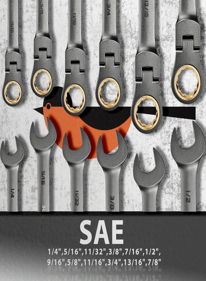 SUZUME 𝐒𝐔𝐙𝐔𝐌𝐄 Flex Head Ratcheting Wrench Set - 72 Teeth - 5° Swing -12 Piece -Ratchet Wrench Set, Black Nickel Coating - Rust-Resistant SAE Wrench Set- For Bicycles, Cars, Motorcycles - Image 5