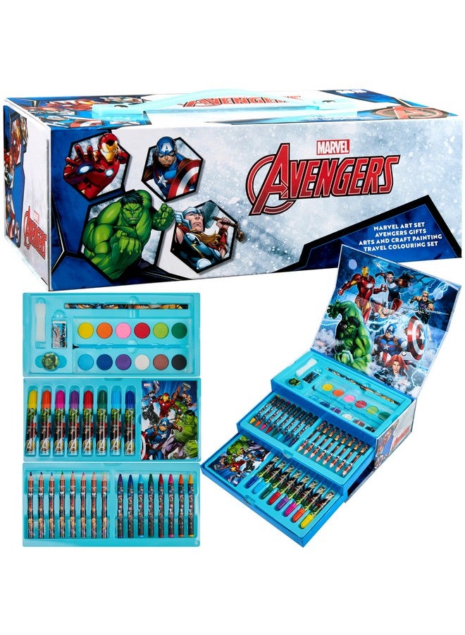 MARVEL Marvel Colored Pencils Art Supplies Kids Drawing Kit School Supplies Painting Kit Girls Drawing Pencils Art Kit Travel Case with Crayons Arts and Crafts for Kids 4-12 (Multicolor Avengers) - Image 1