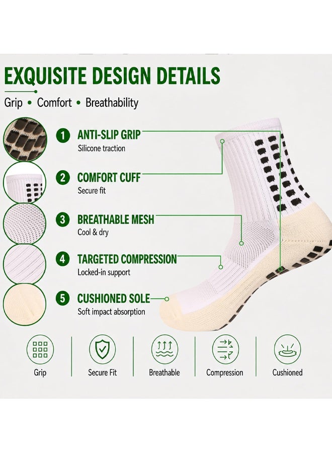 2 Pairs Men's Grip Soccer Socks Anti Slip Athletic Socks Non Slip Football Basketball Socks With Grip Pads - Image 3