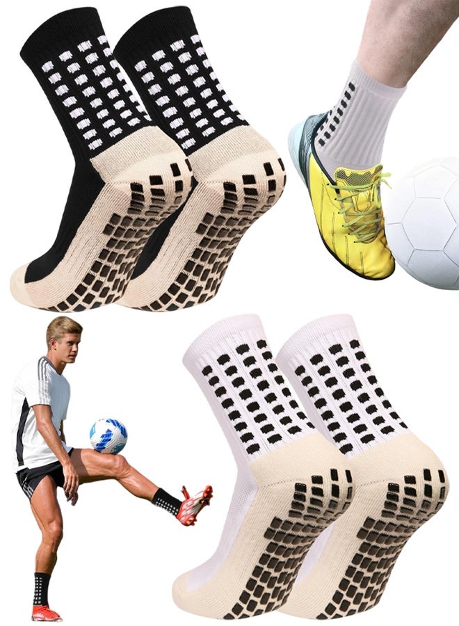 2 Pairs Men's Grip Soccer Socks Anti Slip Athletic Socks Non Slip Football Basketball Socks With Grip Pads - Image 1