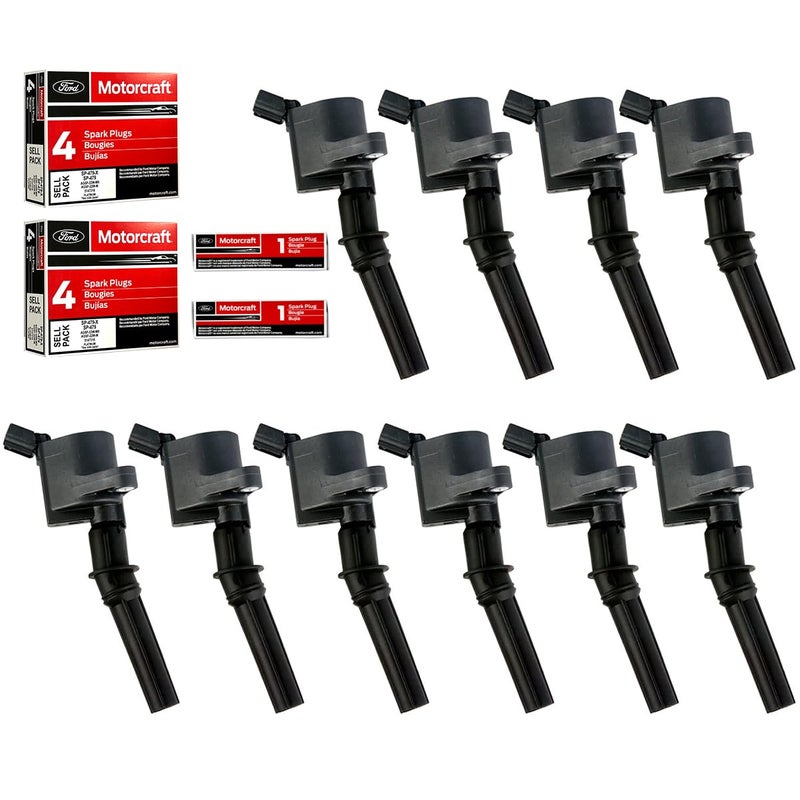 MAS Set of 10 Ignition Coils Pack DG508 & Motorcraft Platinum Spark Plugs SP479 Compatible with Ford E350 E450 F250 F350 F450 F550 Econoline Super Duty F53 6.8L V10 DG457 3W7Z-12029-AA - Image 1