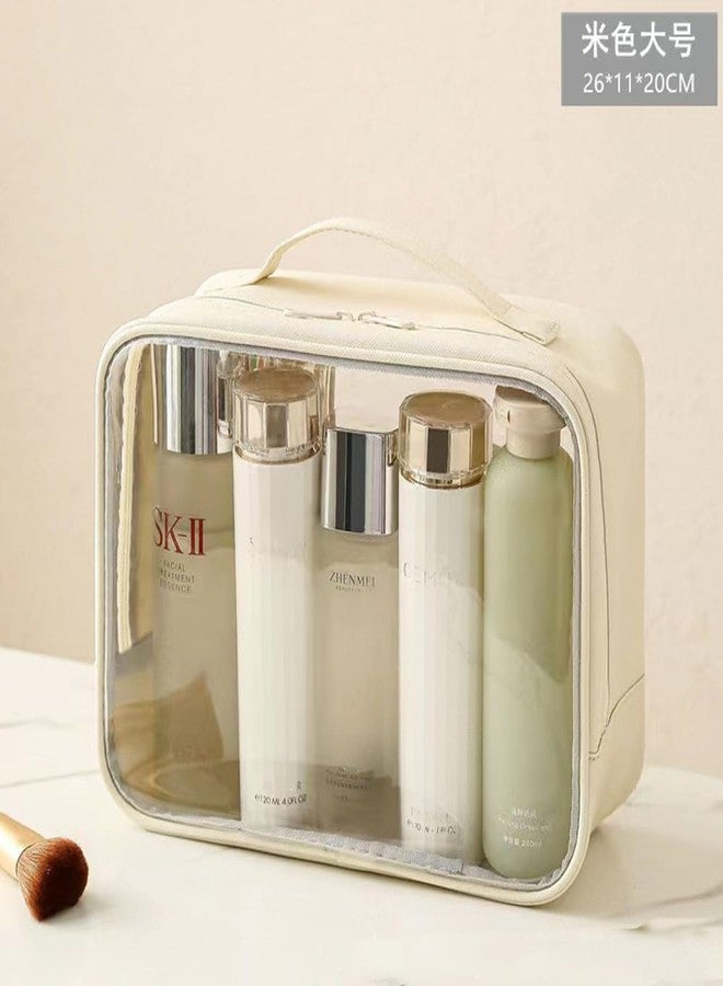2 Pcs Clear Makeup Bag Set, Capacity Travel Toiletry Bag with Handle Carry on Travel Accessories Bag Water-resistant Travel Essentials Organizer Cosmetic Skincare Pouch Car Organizer Bag (Beige Set) - Image 5