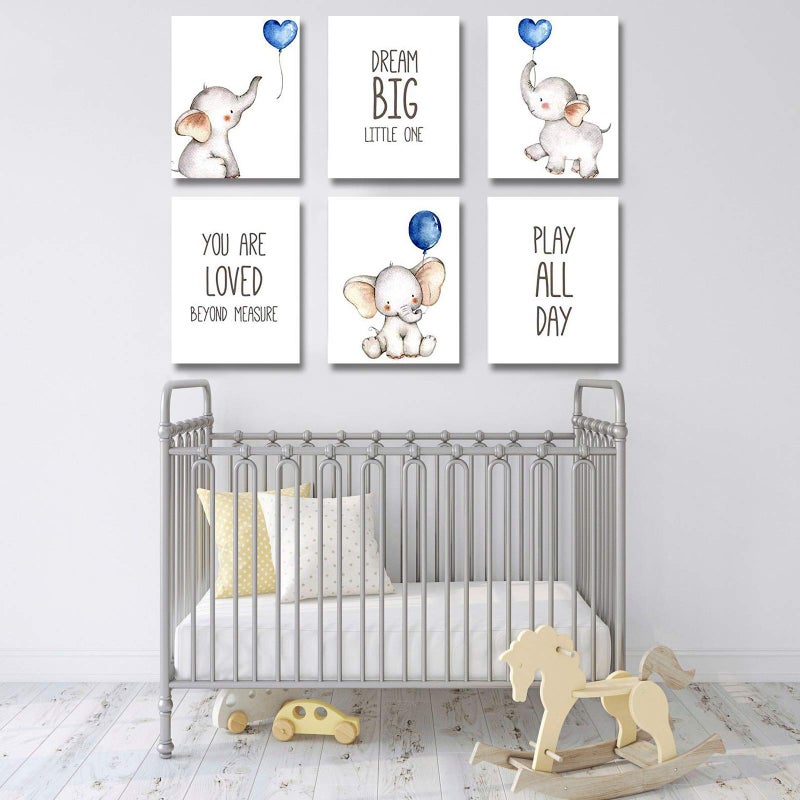 iMagitek Set of 6 Unframed Baby Boy Wall Art Prints, Blue Elephant Wall Decor with Balloons for Boy's Room (8" x 10") - Image 3