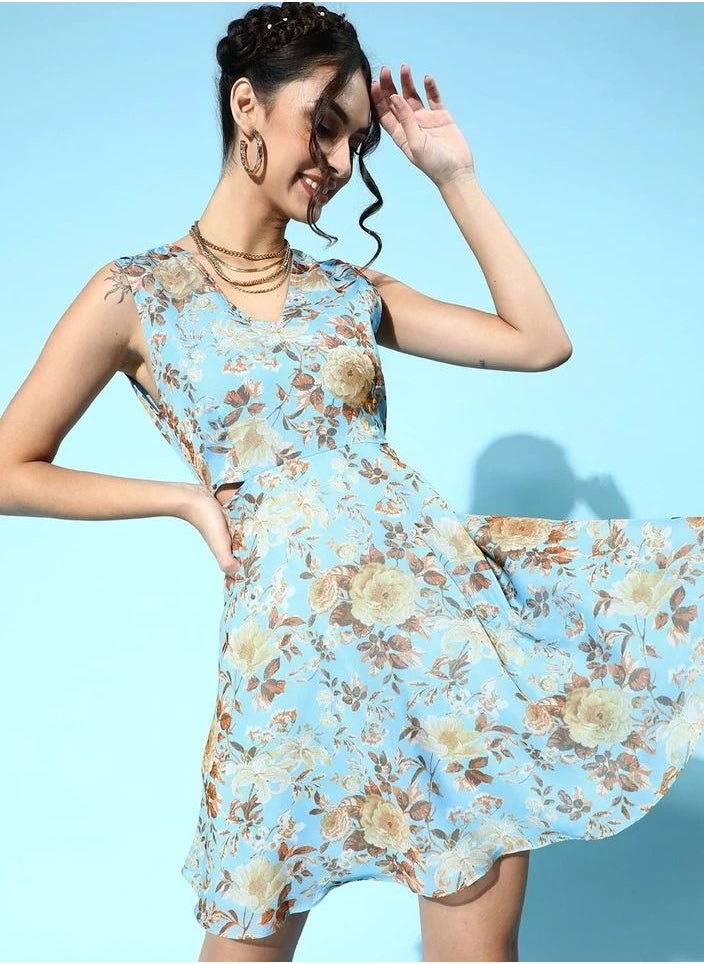 BLUE FLORAL ORGANZA SIDE CUT OUT DRESS - pzsku/Z4BD3F58840B4C6784EDEZ/45/_/1677259225/8c15998a-dc6f-4afd-8a81-4da9f7917372