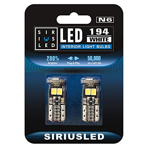 SIR IUS LED SIRIUSLED N6 194 Extremely Bright 3030 Chipset LED Bulbs for Car Interior Lights License Plate Dome Map Side Marker Door Courtesy Wedge 6000K Xenon White 168 175 174 2825 T10 192 Pack of 2 - Image 1