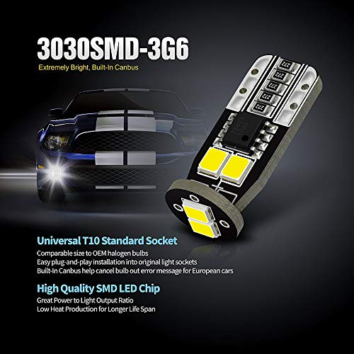 SIR IUS LED SIRIUSLED N6 194 Extremely Bright 3030 Chipset LED Bulbs for Car Interior Lights License Plate Dome Map Side Marker Door Courtesy Wedge 6000K Xenon White 168 175 174 2825 T10 192 Pack of 2 - Image 5