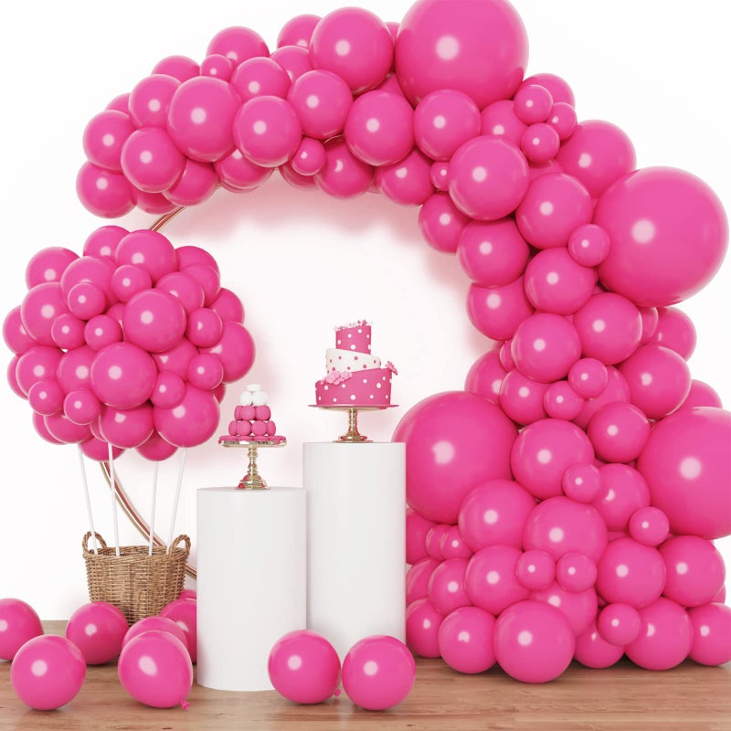 RUBFAC 129pcs Hot Pink Balloons, Latex Magenta Pink Balloon Arch Kit Garland Different Sizes 18 12 10 5 Inch for Birthday Baby Shower Wedding Princess Theme Party Decoration - Image 1