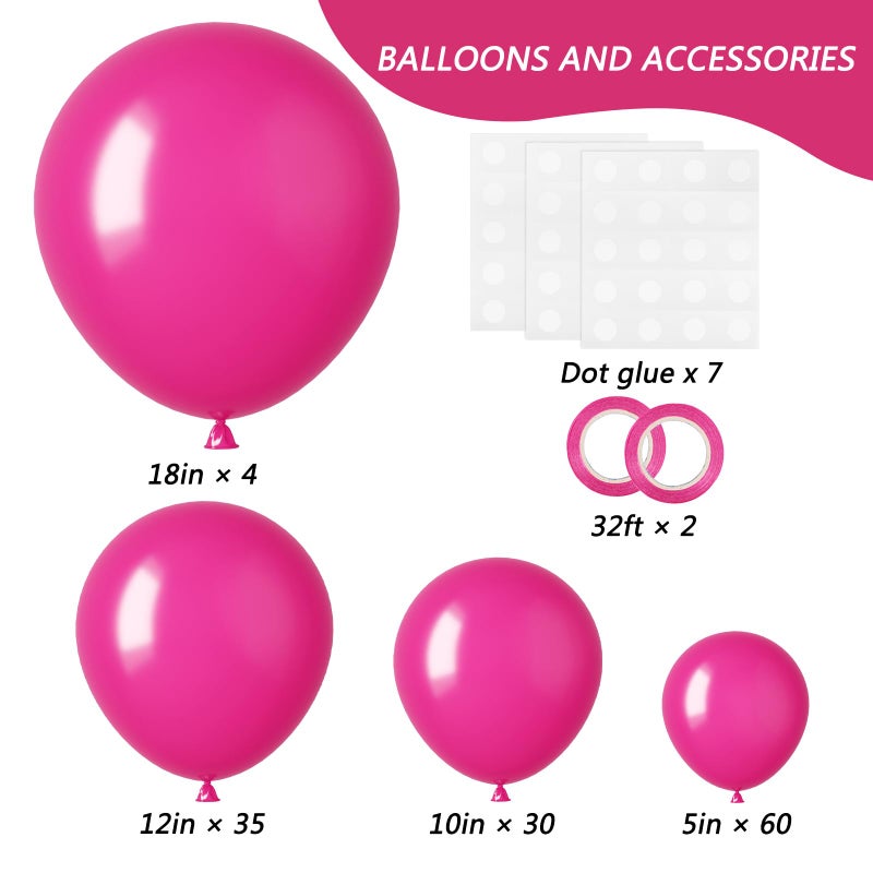 RUBFAC 129pcs Hot Pink Balloons, Latex Magenta Pink Balloon Arch Kit Garland Different Sizes 18 12 10 5 Inch for Birthday Baby Shower Wedding Princess Theme Party Decoration - Image 2