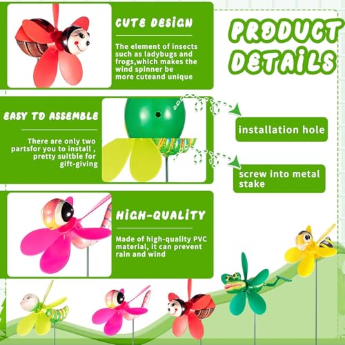 Chocozone Pack of 4 Garden Decor 3D Pinwheels Animal Insects Wind Spinners Outdoor Pinwheels for Garden Rotating Whirlygigs Landscape Decorations (Set 2) - Image 4