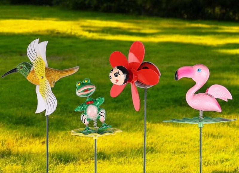 Chocozone Pack of 4 Garden Decor 3D Pinwheels Animal Insects Wind Spinners Outdoor Pinwheels for Garden Rotating Whirlygigs Landscape Decorations (Set 2) - Image 1