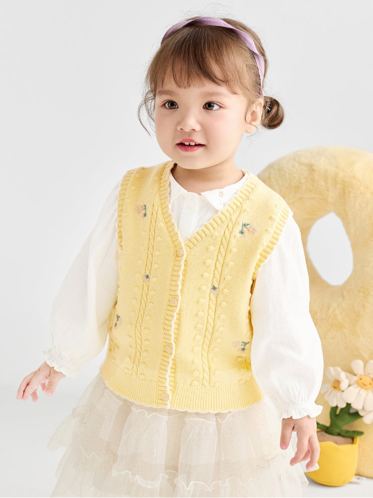 بالابالا كارديغان محبوك بدون أكمام مع أزرار أمامية للبنات - Image 2