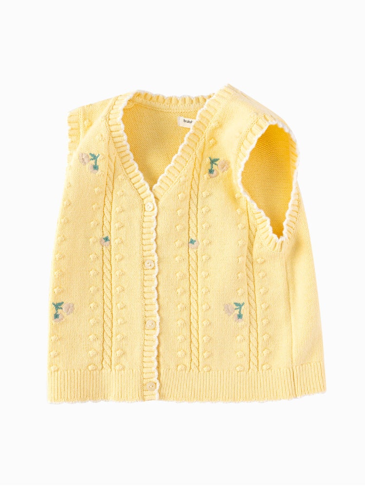 بالابالا كارديغان محبوك بدون أكمام مع أزرار أمامية للبنات - Image 4