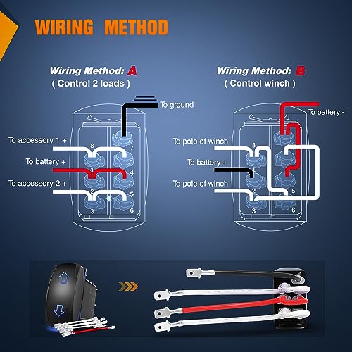 Nilight Arrows Motor Polarity Reverse Momentary Rocker Switch DPDT 20A 12V 24V 7PIN (ON) Off (ON) Switch Toggle Wire Up Down Carling Switch for Car Boat Truck Linear Actuator Trailer - Image 4