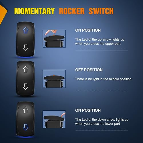 Nilight Arrows Motor Polarity Reverse Momentary Rocker Switch DPDT 20A 12V 24V 7PIN (ON) Off (ON) Switch Toggle Wire Up Down Carling Switch for Car Boat Truck Linear Actuator Trailer - Image 3