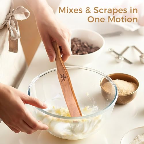 Keyloland 2 Pack Spurtle for Sourdough Starter, Danish Dough Whisk and Jar Spatula, Solid Teak Wood for Mixing, Scraping Jars and Bread Making Tools, Wooden Kitchen Utensils for Non-Stick Cookware - Image 4