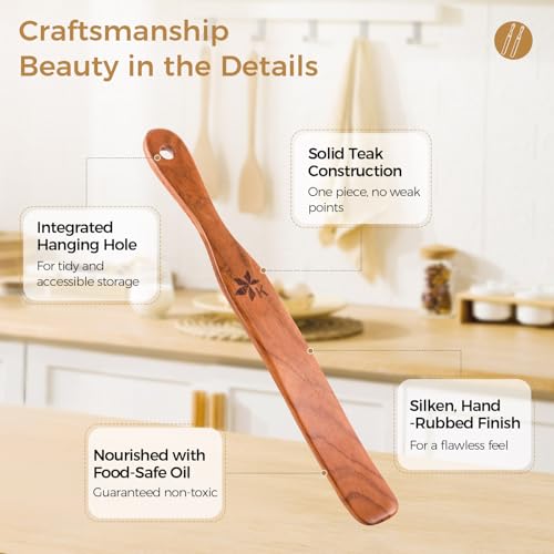 Keyloland 2 Pack Spurtle for Sourdough Starter, Danish Dough Whisk and Jar Spatula, Solid Teak Wood for Mixing, Scraping Jars and Bread Making Tools, Wooden Kitchen Utensils for Non-Stick Cookware - Image 5