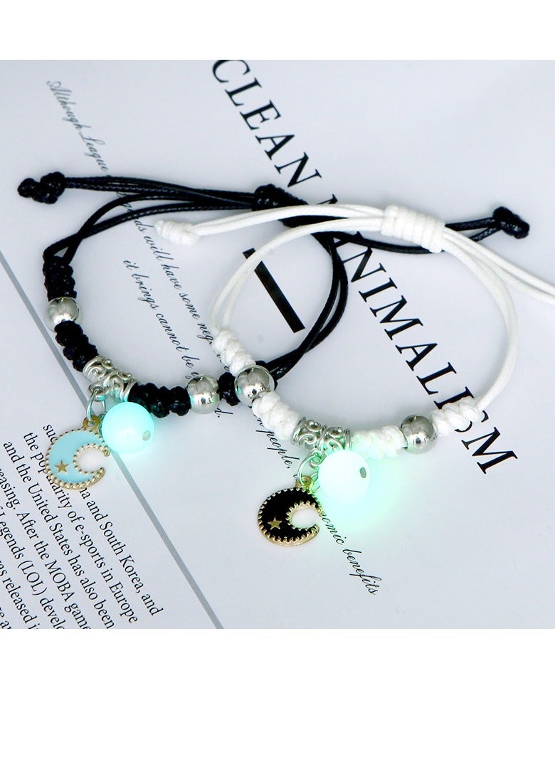 مجموعة أساور القمر المتوهجة في الظلام - خرزات راتنجية مضيئة، أساور متطابقة للأزواج والصداقة للعشاق، أفضل الأصدقاء، الأخوات، مجوهرات هدايا قابلة للتعديل - Image 1