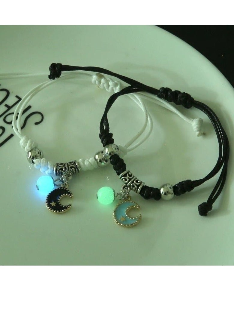 مجموعة أساور القمر المتوهجة في الظلام - خرزات راتنجية مضيئة، أساور متطابقة للأزواج والصداقة للعشاق، أفضل الأصدقاء، الأخوات، مجوهرات هدايا قابلة للتعديل - Image 2