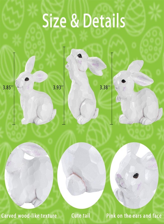 GHOSTMAGIC Easter Bunny Figurines, 3PCS White Resin Rabbit Decor with Hand-Carved Texture, Cute Easter Bunnies Collectables for Home Spring Tabletop Centerpiece, Tiered Tray, Shelf (White) - Image 2