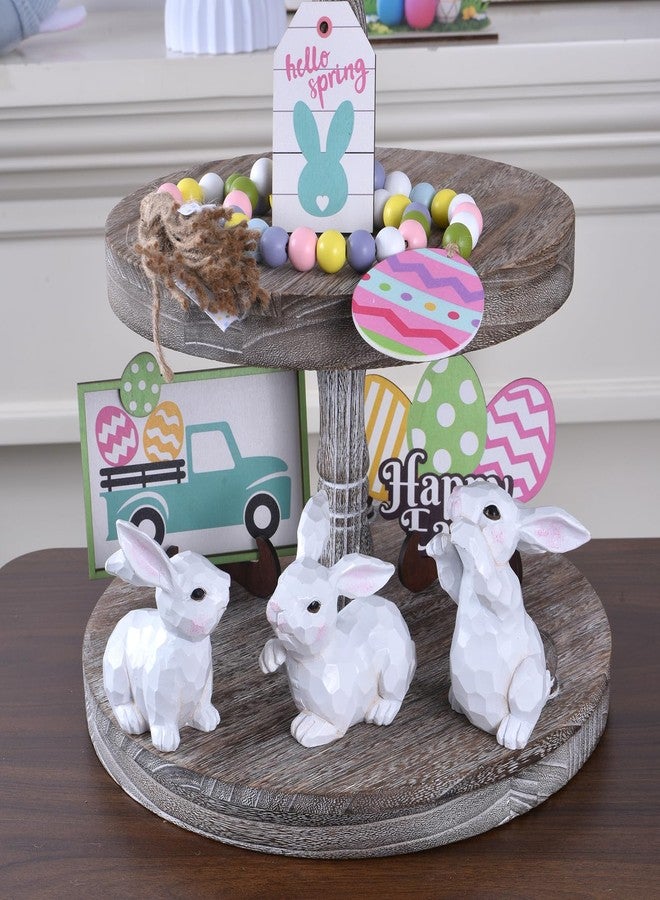 GHOSTMAGIC Easter Bunny Figurines, 3PCS White Resin Rabbit Decor with Hand-Carved Texture, Cute Easter Bunnies Collectables for Home Spring Tabletop Centerpiece, Tiered Tray, Shelf (White) - Image 4