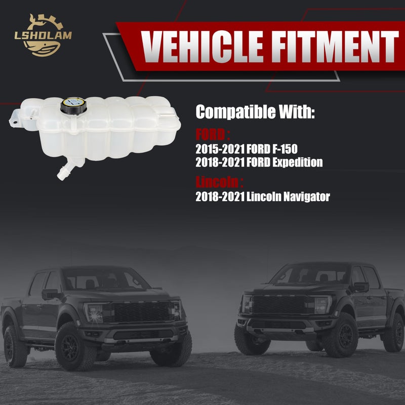 LSHDLAM 603-318 Coolant Reservoir Tank with Cap - Compatible with Ford F-150 2015-2024, Expedition 2018-2024, Lincoln Navigator 2018-2024 - Replaces FL3Z-8A080-A - Engine Coolant Overflow Recovery Tank - Image 3