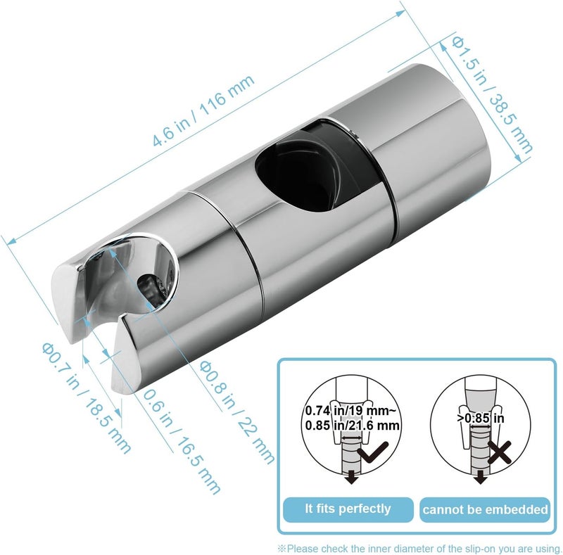 Offo حامل رأس الدش، قابل للتعديل بقطر 0.75-1.00 بوصة (19-25 مم) لحامل الدش اليدوي، حامل قابل للفك للاستبدال في الحمام، حامل رشاش دوار 360 درجة، كروم - Image 2