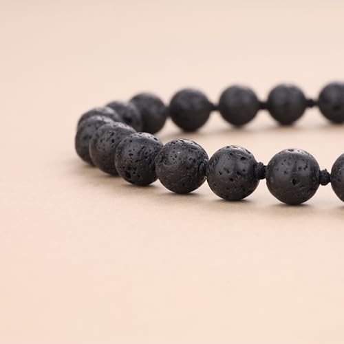 GAVU 8mm Crystal Beaded Necklace for Men, Men’s Toggle Clasp Necklace, Lava Necklace for Men - Image 5