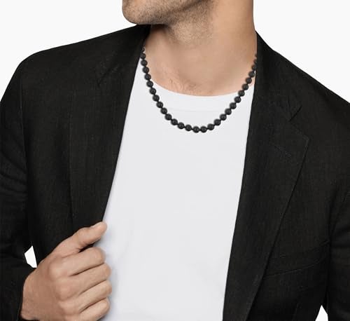 GAVU 8mm Crystal Beaded Necklace for Men, Men’s Toggle Clasp Necklace, Lava Necklace for Men - Image 4
