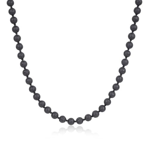 GAVU 8mm Crystal Beaded Necklace for Men, Men’s Toggle Clasp Necklace, Lava Necklace for Men - Image 1