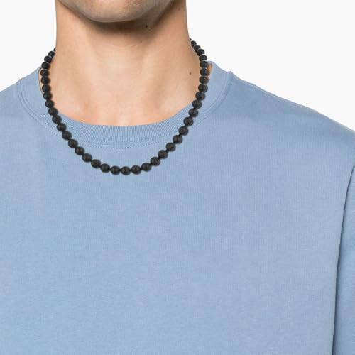 GAVU 8mm Crystal Beaded Necklace for Men, Men’s Toggle Clasp Necklace, Lava Necklace for Men - Image 2