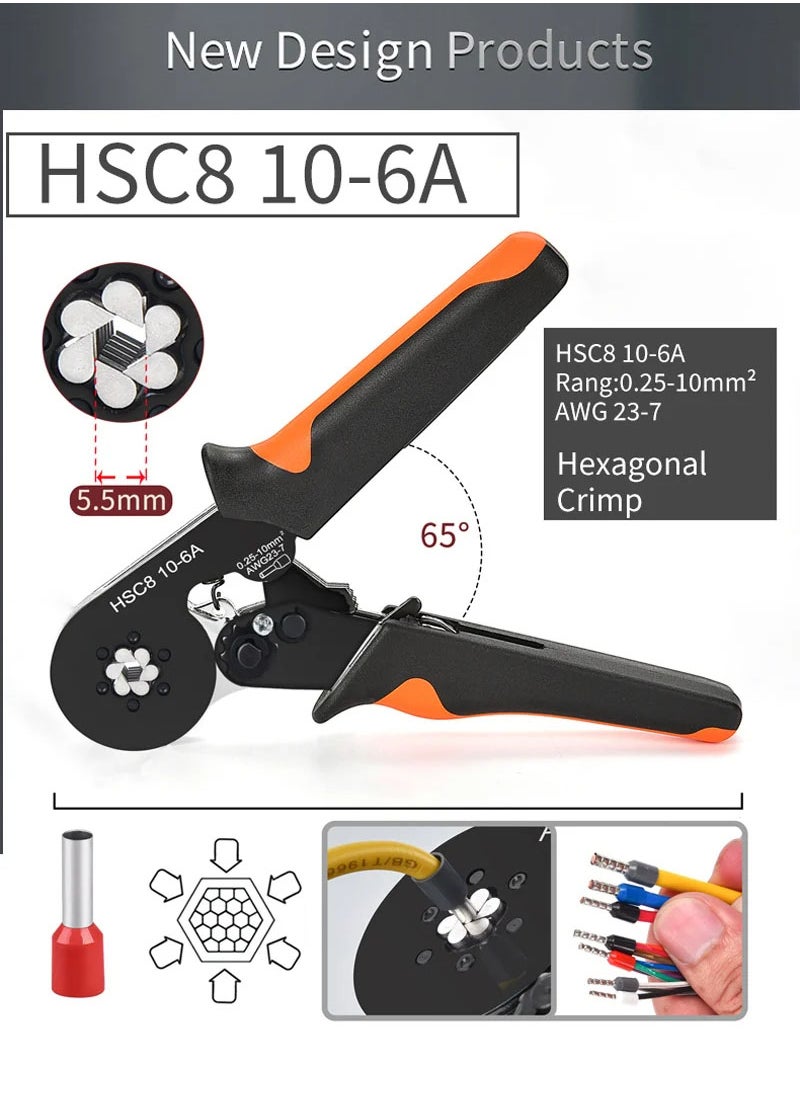 EzzySo Hand Crimping Tool HSC8 10-6A 0.25-10mm² Ferrule Crimping Tool Set, 1200PCS Terminal Assortment Kit, Hexagonal Crimping for Cold Press Wire Connectors Electrician Clamp Sets  - Image 3