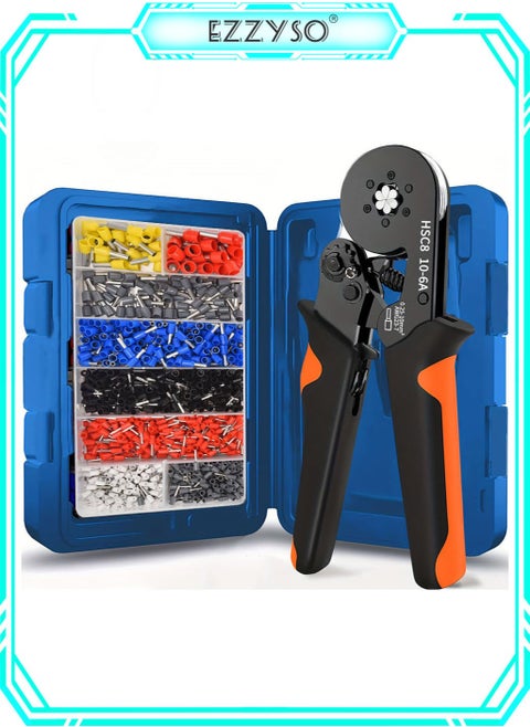 Hand Crimping Tool HSC8 10-6A 0.25-10mm² Ferrule Crimping Tool Set, 1200PCS Terminal Assortment Kit, Hexagonal Crimping for Cold Press Wire Connectors Electrician Clamp Sets